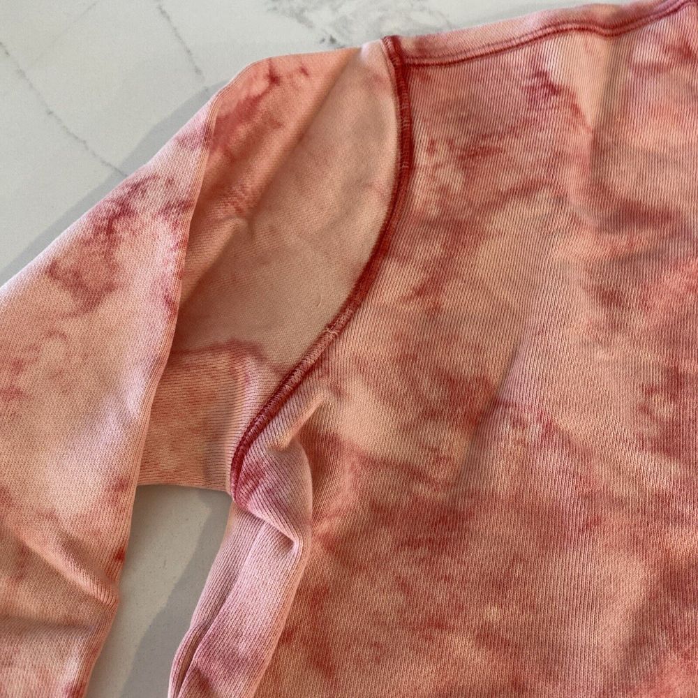 NWT $49 Women Vigoss Peach Pink Acid Wash Cotton Crewneck Sweatshirt XS‎ Tie Dye - Picture 2 of 7